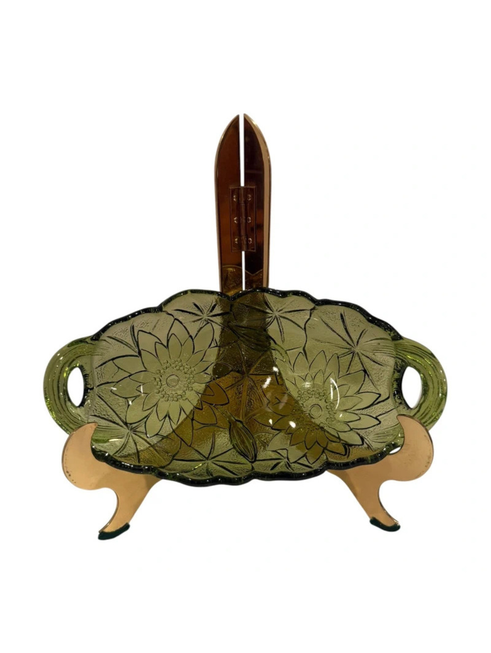 Lily Pons, Avo Green, Indiana Glass, Dish w/ Handles, Celery Dish, Relish Tray
